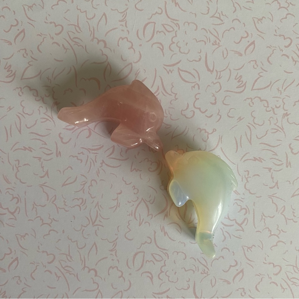 Rose quartz Dolphin & Opal Dolphin pair